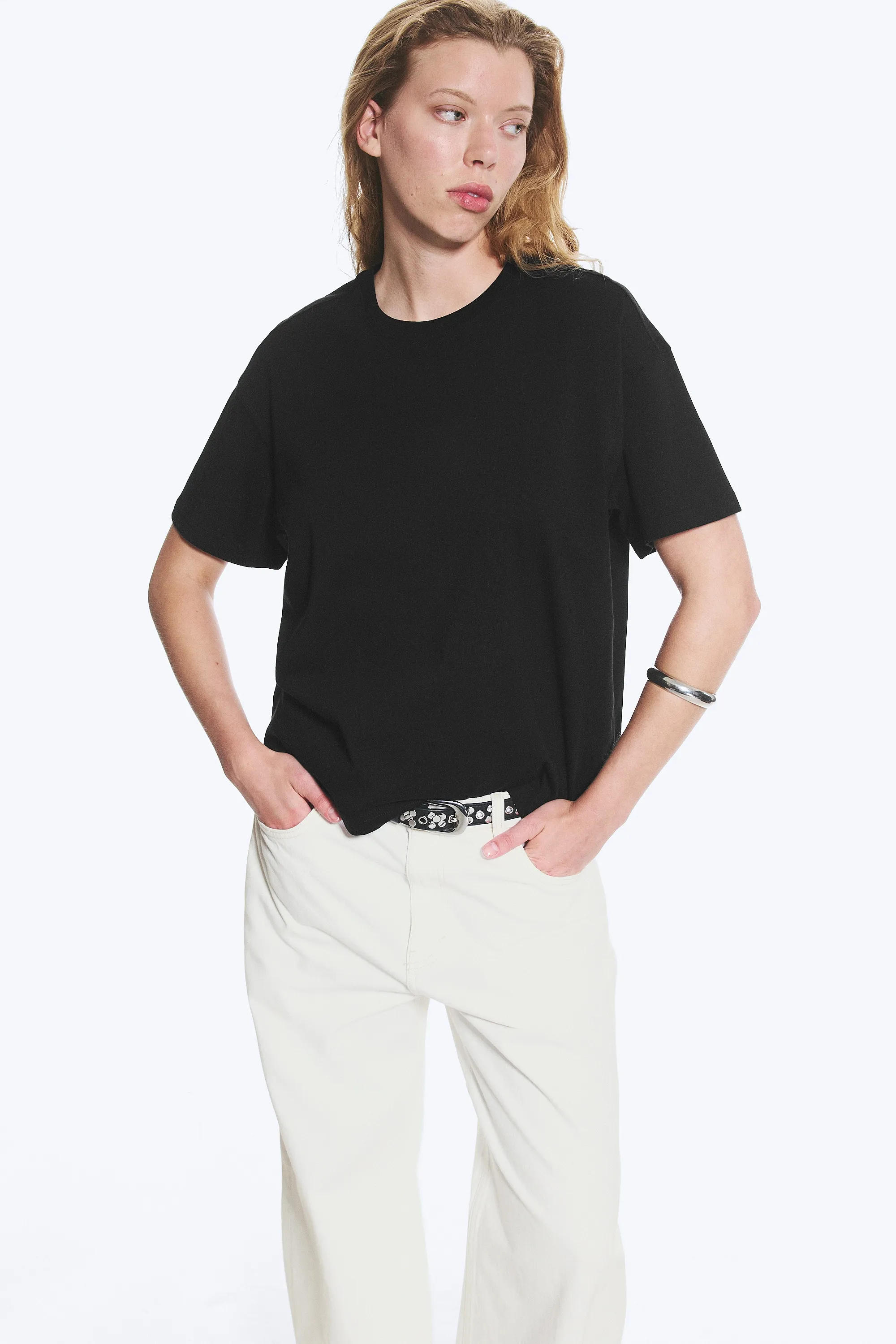 T-shirt en coton carré décontracté - Noir