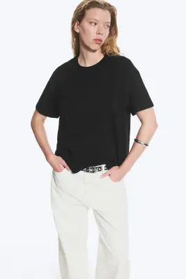 T-shirt en coton carré décontracté - Noir — photo 1