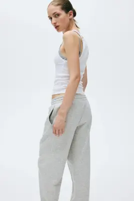 Pantalon en molleton de coton mélangé - Gris clair chiné — photo 3