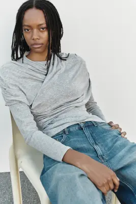 Top en viscose à effet drapé - Gris chiné — photo 2