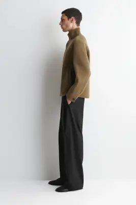 VESTE À COL CHEMINÉE EN LAINE DOUBLE FACE - BEIGE FONCÉ — photo 3