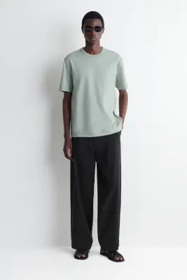 T-SHIRT À COL ROND EN COTON INTERLOCK - VERT CLAIR — photo 1