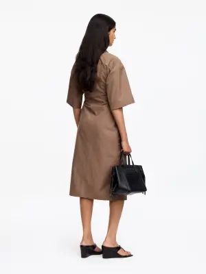 Robe portefeuille en coton - Taupe foncé — photo 2