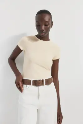 T-shirt ajusté en viscose - Beige clair — photo 2