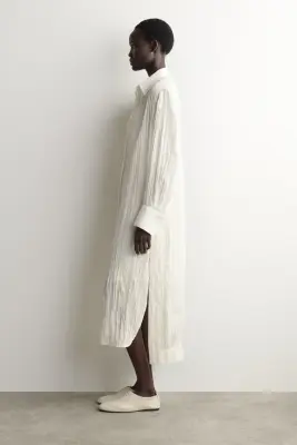 ROBE-CHEMISE MIDI EN SOIE FROISSÉE - BLANC — photo 2