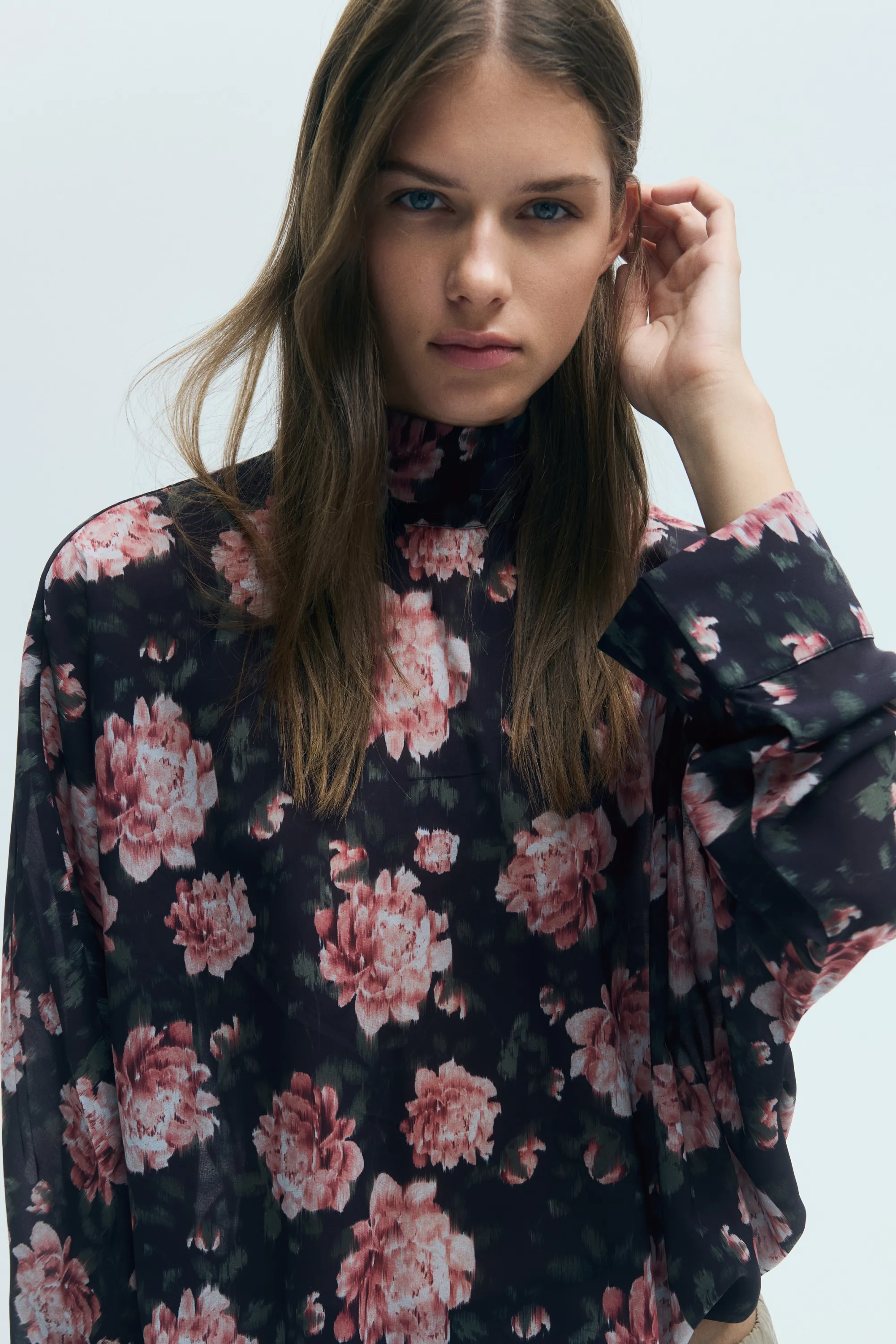 Blouse avec détail à nouer - Noir/fleuri