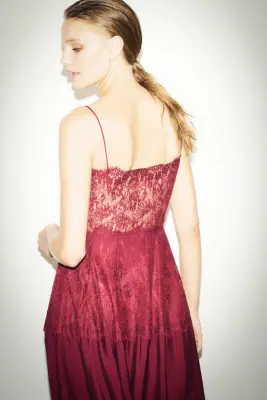 Robe bi-matière à bretelles fines - Rouge foncé — photo 2