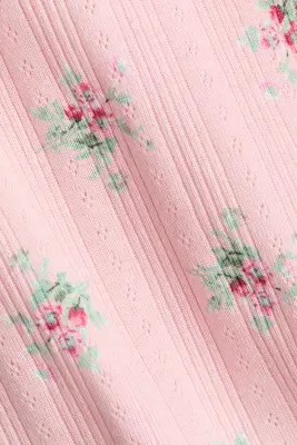 T-shirt en jersey pointelle à motif - Rose clair/fleuri — photo 3
