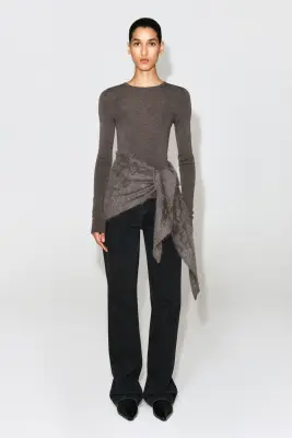 TOP À MANCHES LONGUES SANS COUTURE EN MÉRINOS - BRUN CHINÉ — photo 1