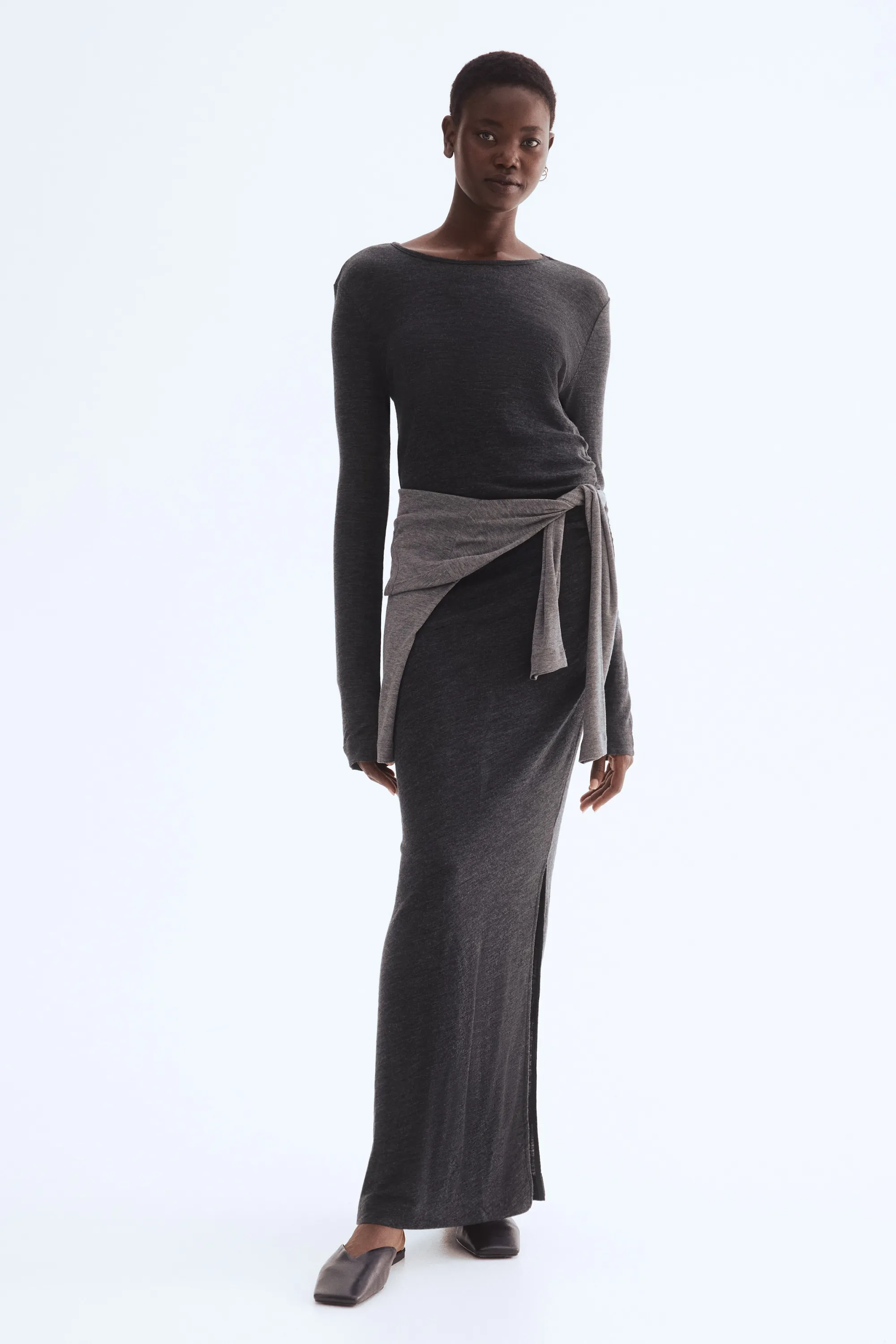 Robe longue en laine - Gris foncé chiné
