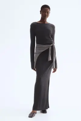 Robe longue en laine - Gris foncé chiné — photo 1