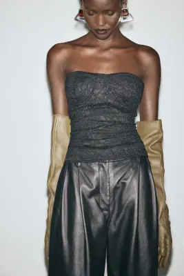 Top bustier en dentelle - Noir — photo 1