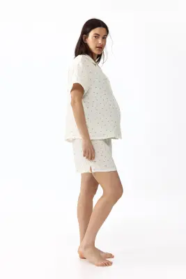 MAMA Pyjama en mousseline de coton - Crème/fleuri — photo 2