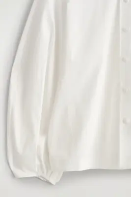 BLOUSE FRONCÉE EN COTON PIMA - BLANC — photo 5