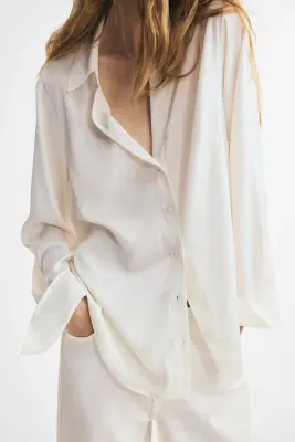 Blouse à encolure en V - Crème — photo 2