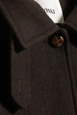 Manteau à col cheminée en mélange de laine - Marron foncé — photo 5