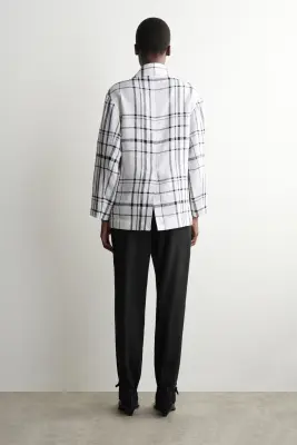 VESTE EN LIN À CARREAUX - BLANC / NOIR / CARREAUX — photo 4