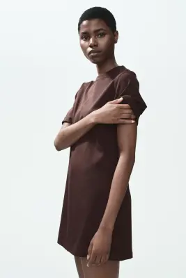 Robe T-shirt en coton - Marron foncé — photo 3