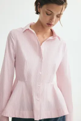 Chemise péplum en coton - Rose clair/rayé — photo 2