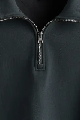 Sweat Loose Fit avec col zippé - Gris foncé — photo 5