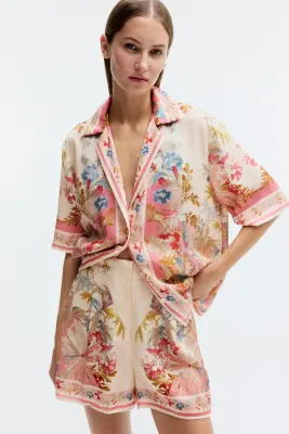 Chemise à manches courtes en lyocell - Rose ancien clair/fleuri — photo 1