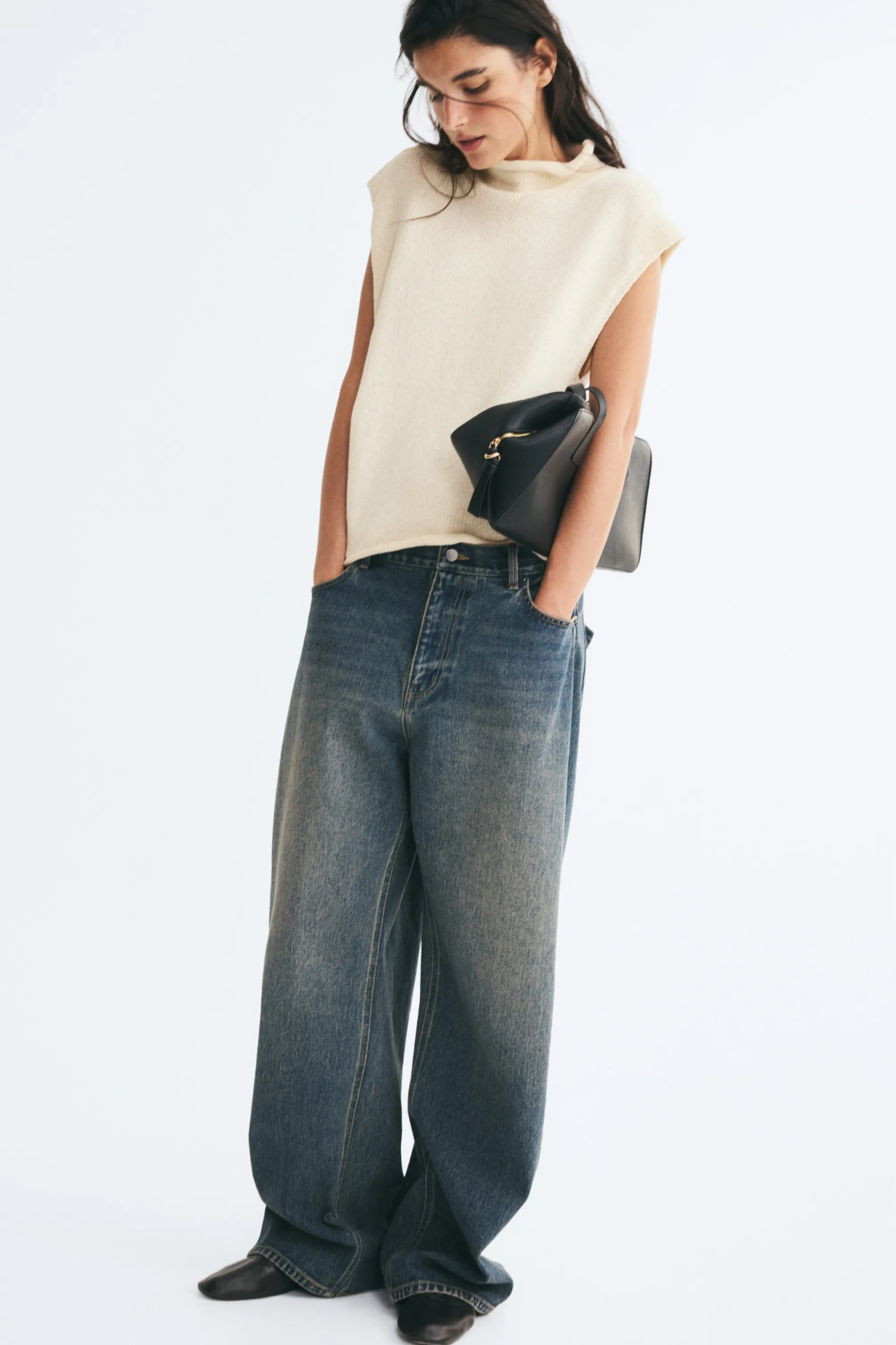 Pull sans manches à col cheminée - Crème