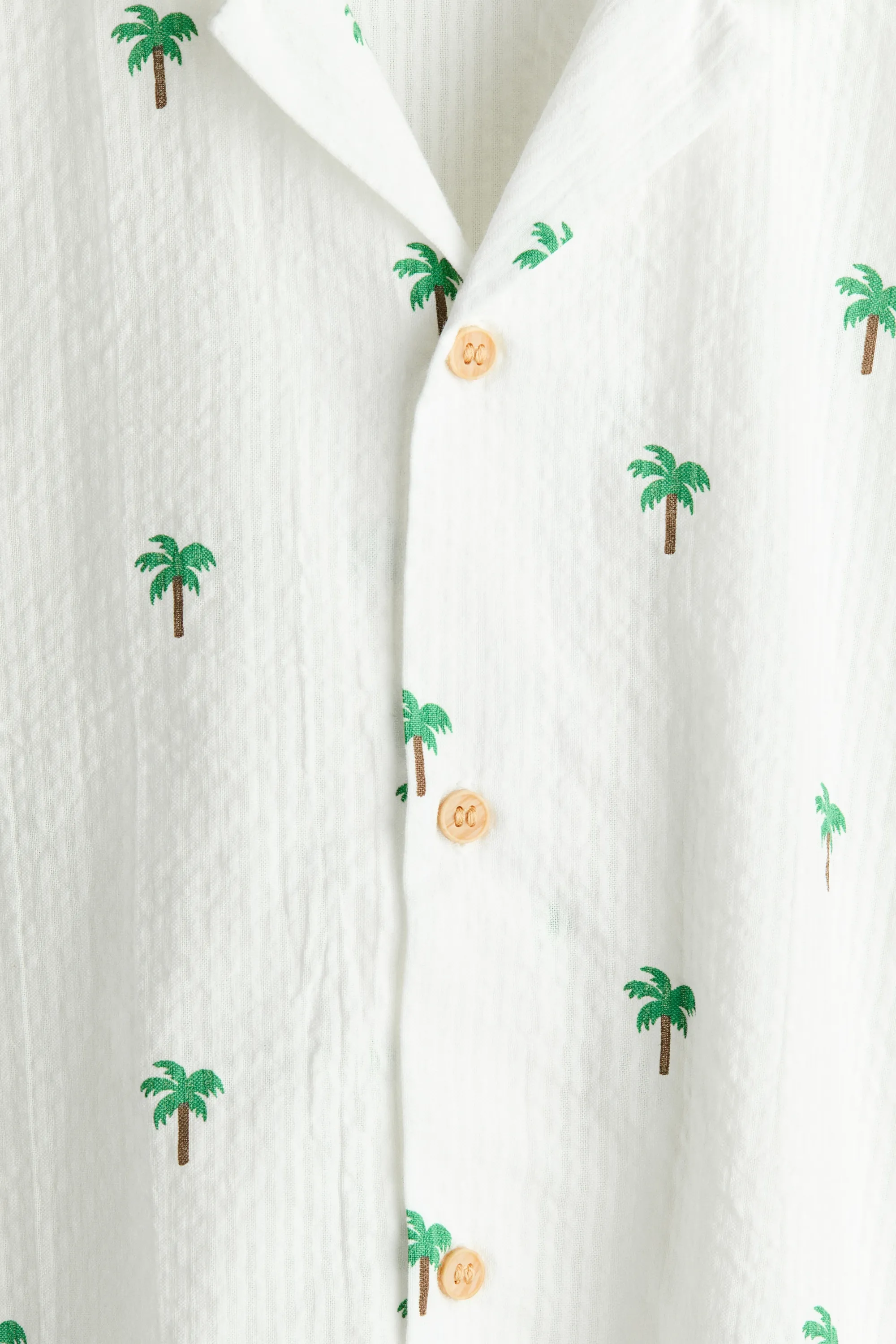 Chemise en seersucker avec col cubain - Blanc/palmiers