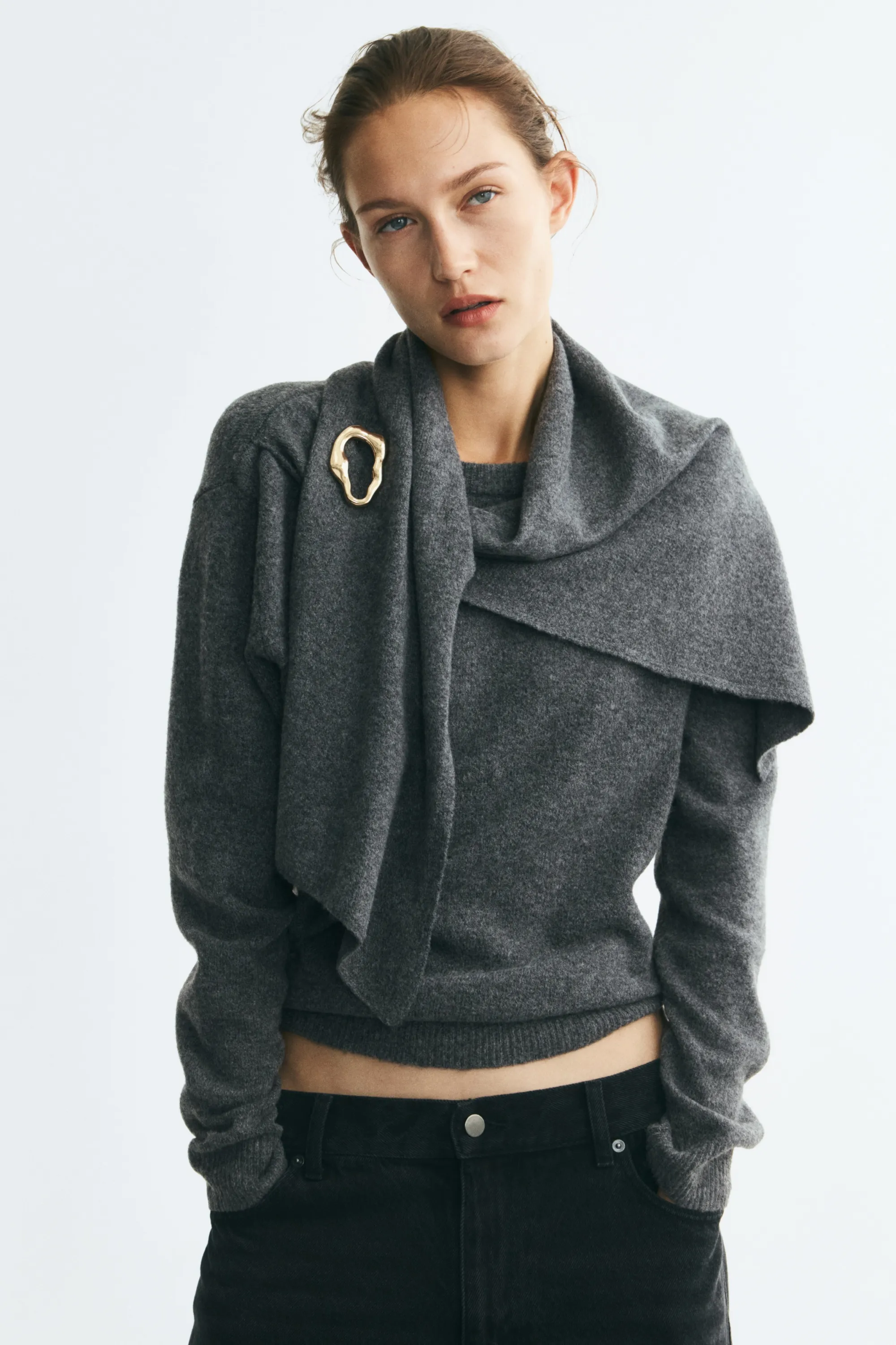 Scarf-detail jumper - Gris foncé chiné