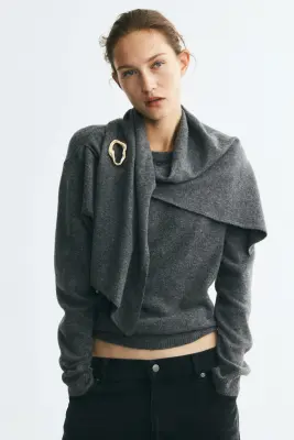 Scarf-detail jumper - Gris foncé chiné — photo 1