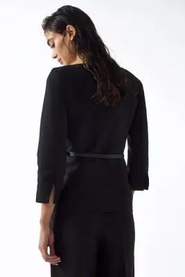 Blazer en coton avec encolure carrée - Noir — photo 3