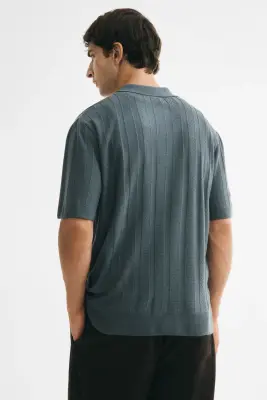 Regular Fit Textured-knit polo shirt - Bleu canard ancien — photo 3