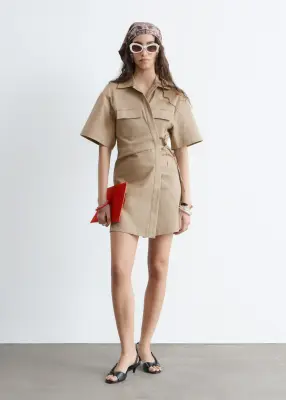 Robe courte portefeuille - Beige — photo 1
