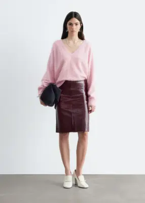 Pull à col en V côtelé en cachemire brossé - Rose — photo 3