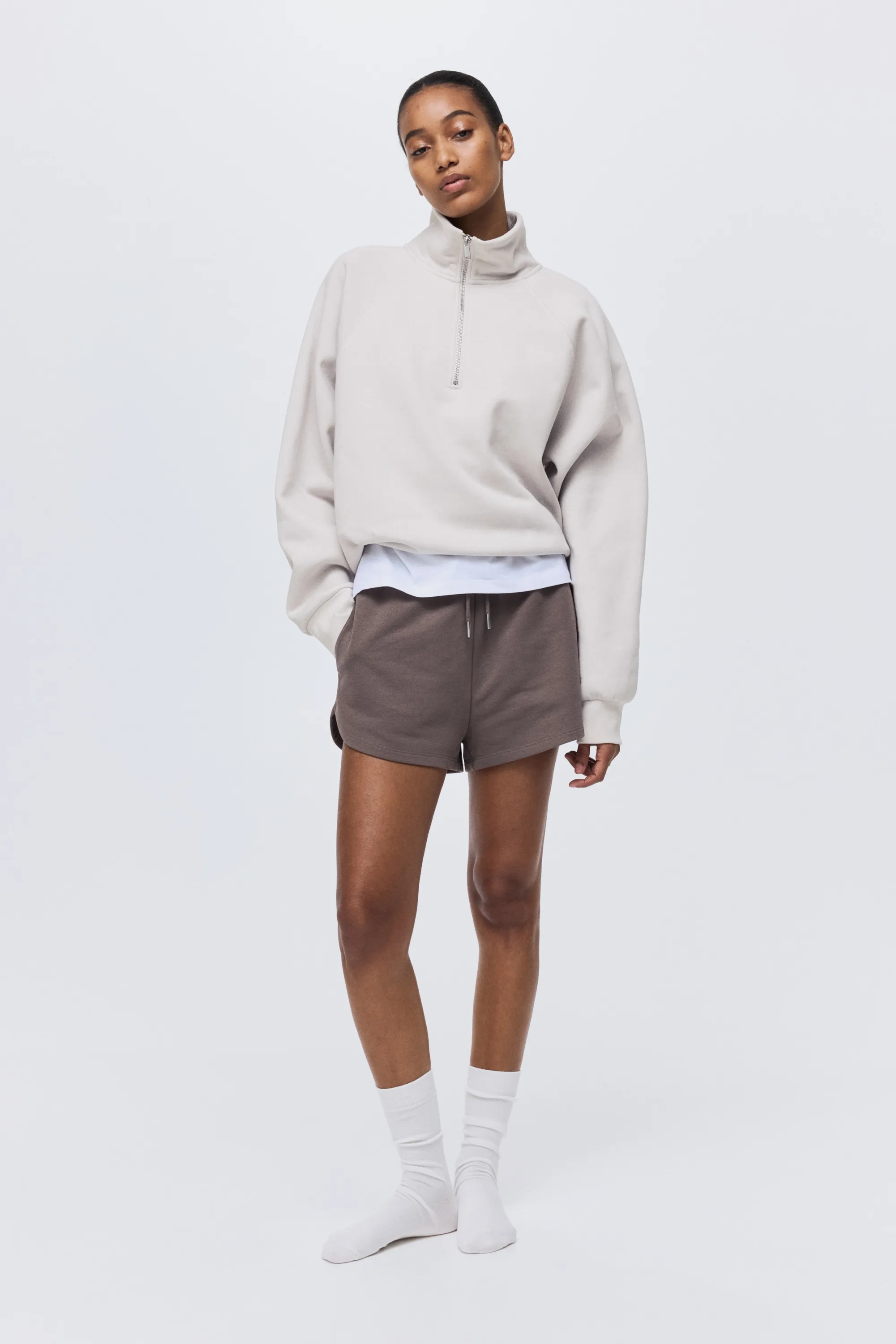 Sweat à col zippé - Grège clair