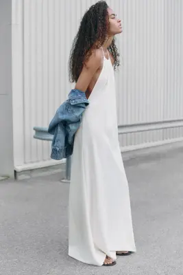 Robe dos nu avec cordon de serrage - Crème — photo 2