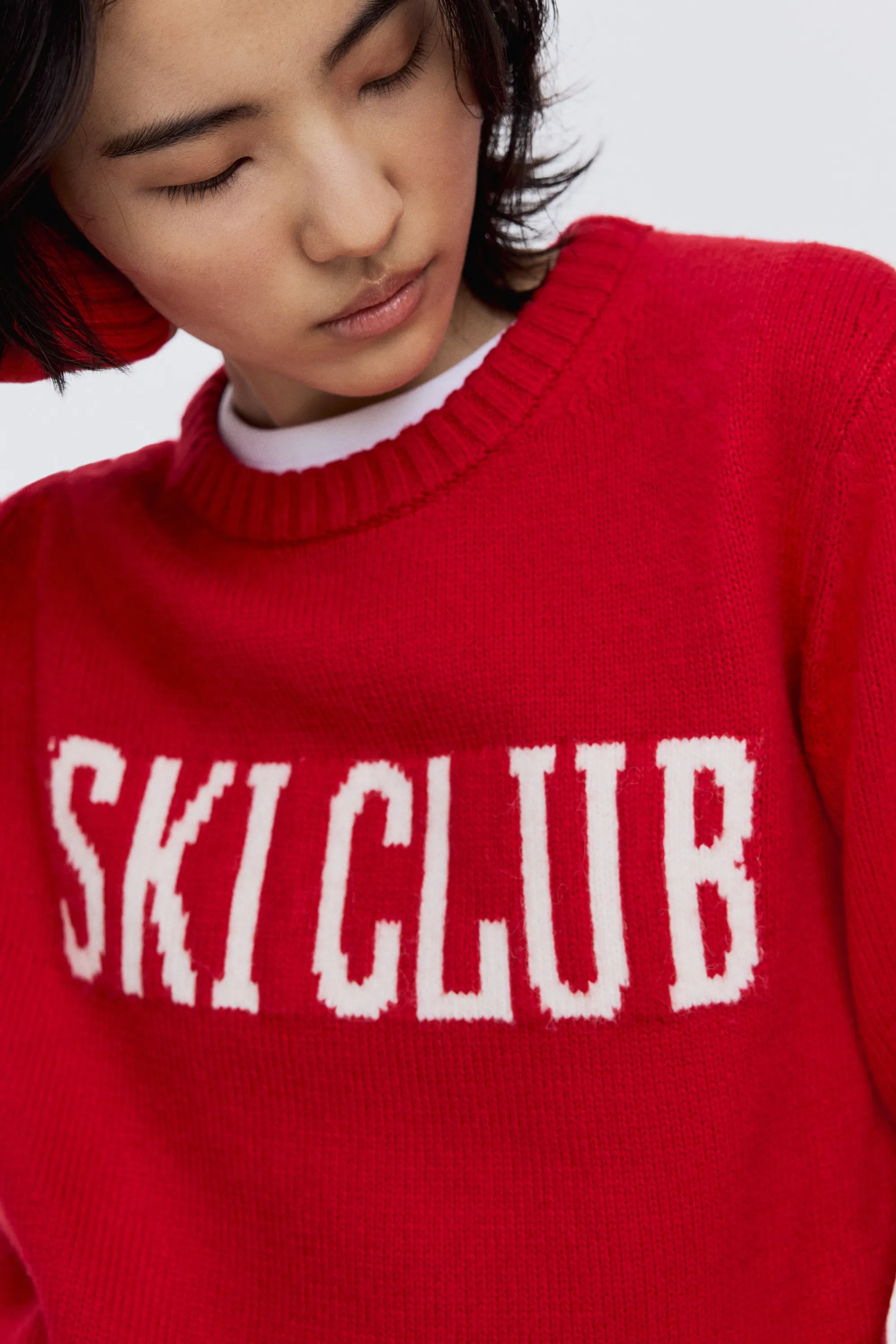 Pull en maille jacquard - Rouge/Ski Club