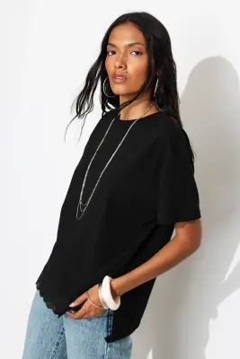 T-shirt détail dentelle Femme — photo 2