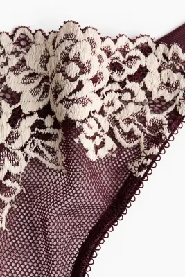 Lot de 2 strings Tanga en dentelle - Bordeaux/crème — photo 5
