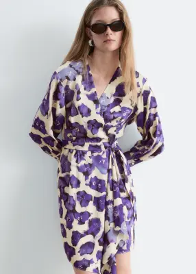 Robe midi imprimée - Écru/Violet — photo 3