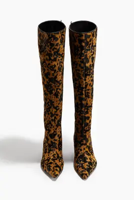 Bottes en cuir avec talon kitten heel - Marron/imitation léopard — photo 2