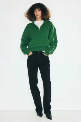 Sweat à col zippé - Vert foncé — photo 1