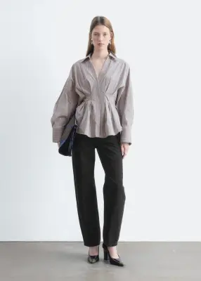 Chemise ajustée en coton - Gris/Rose — photo 2
