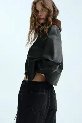 Pantalon en denim avec cordon de serrage - Noir délavé — photo 2