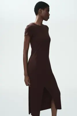 Robe T-shirt midi - Marron foncé — photo 2