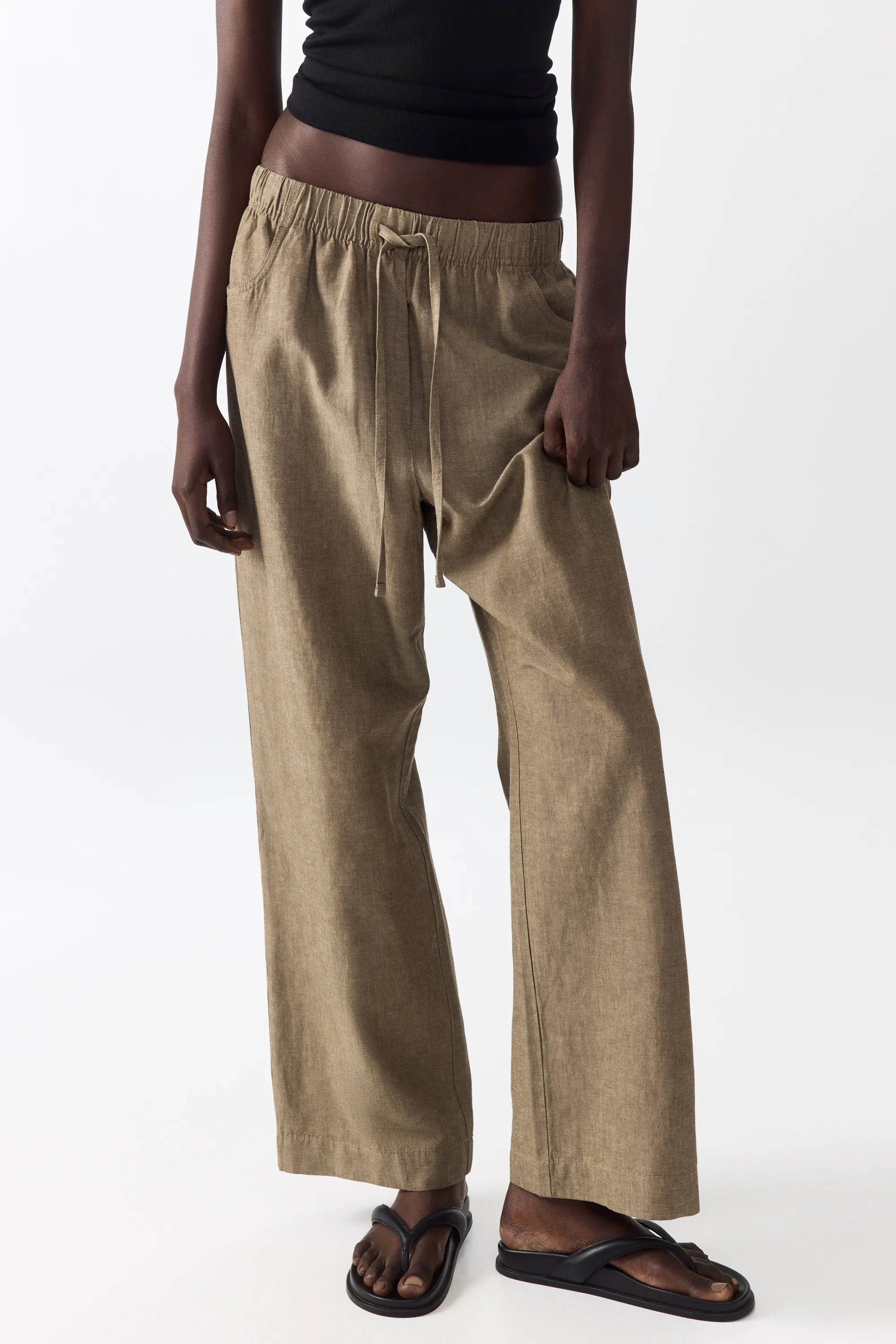 Pantalon droit à cordon - Beige foncé