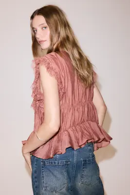 Top volanté - Rouge brique — photo 2