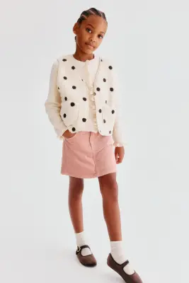 Veste sans manches en tissu Teddy bear - Crème/pois — photo 2