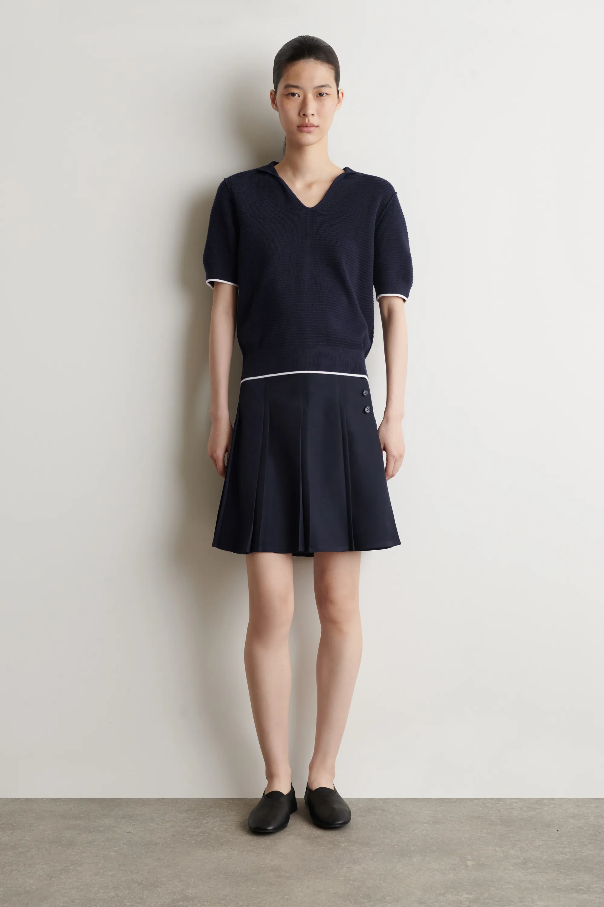 TOP EN MAILLE À COL MARIN - BLEU MARINE