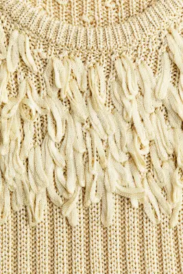 Top frangé en maille côtelée - Beige clair — photo 5