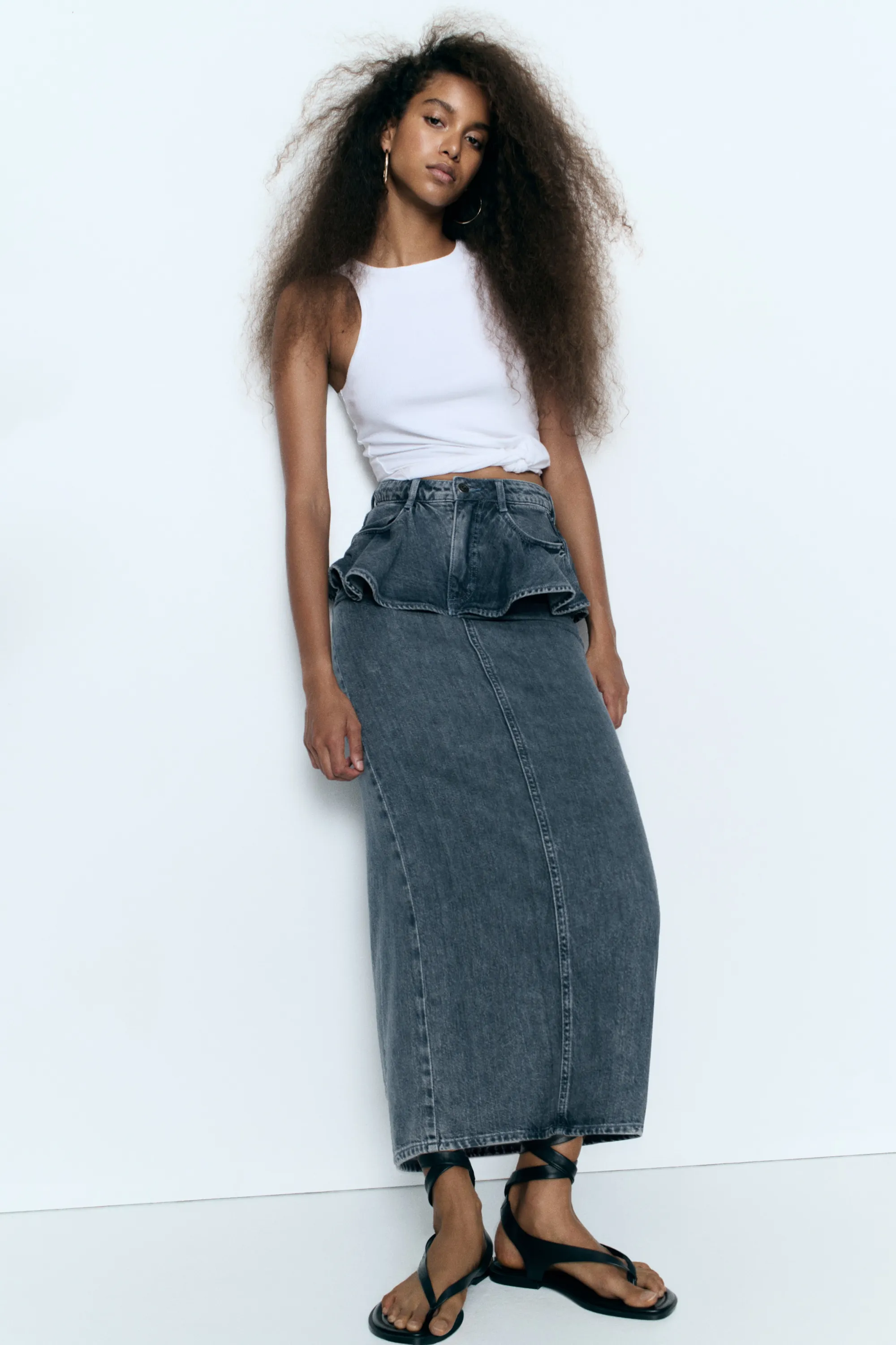 Jupe volantée en denim - Bleu denim foncé